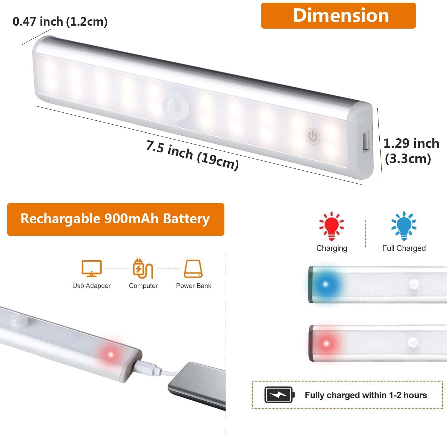 Closet Lights 40 LED Motion Sensor Light Indoor Rechargeable Under ...